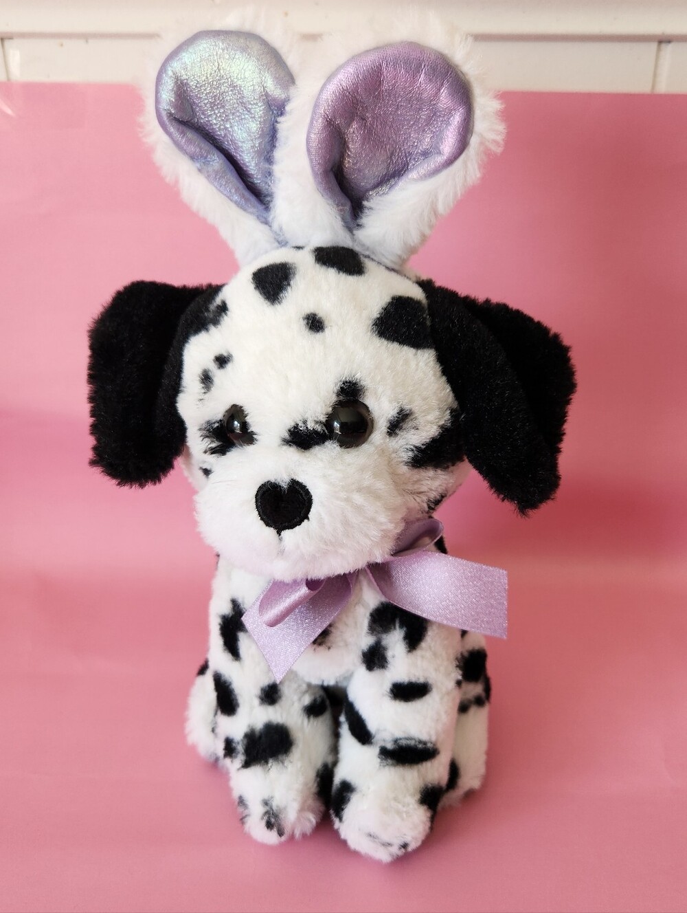 Dalmatian Easter Bunny Purple Ears Plush Black White Puppy Dog Stuffed Animal